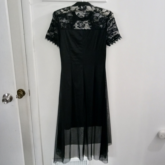 Belle Poque Dress Lace Overlay Black Midi High Low Hem M - Picture 4 of 8